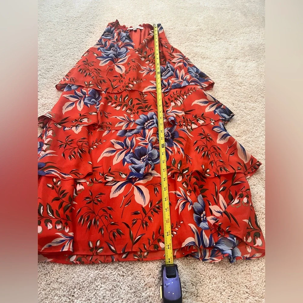 LOFT Floral Layered Tiered Orange and Blue Sleeveless Dress Size Medium